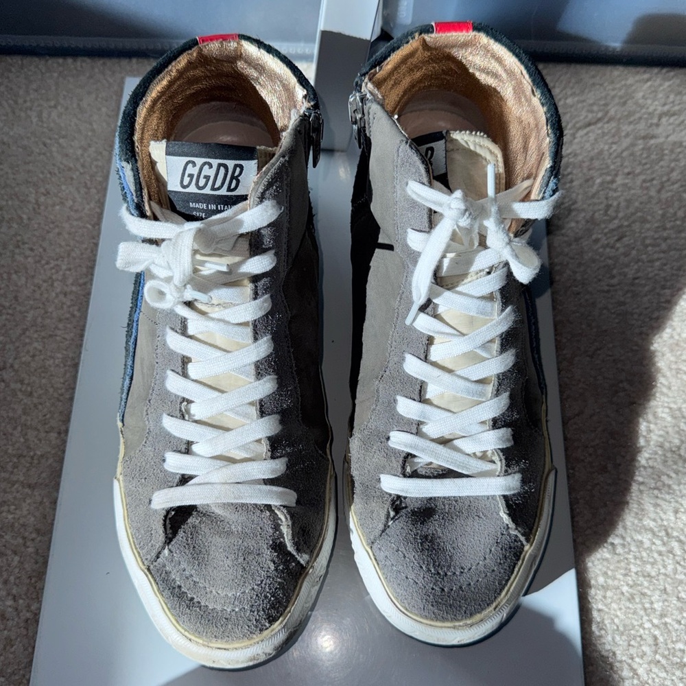 Golden Goose Slide Hi-Top Sneakers Taupe/Black/Blue/Red Partial Resole EUR 39 - Picture 3 of 16